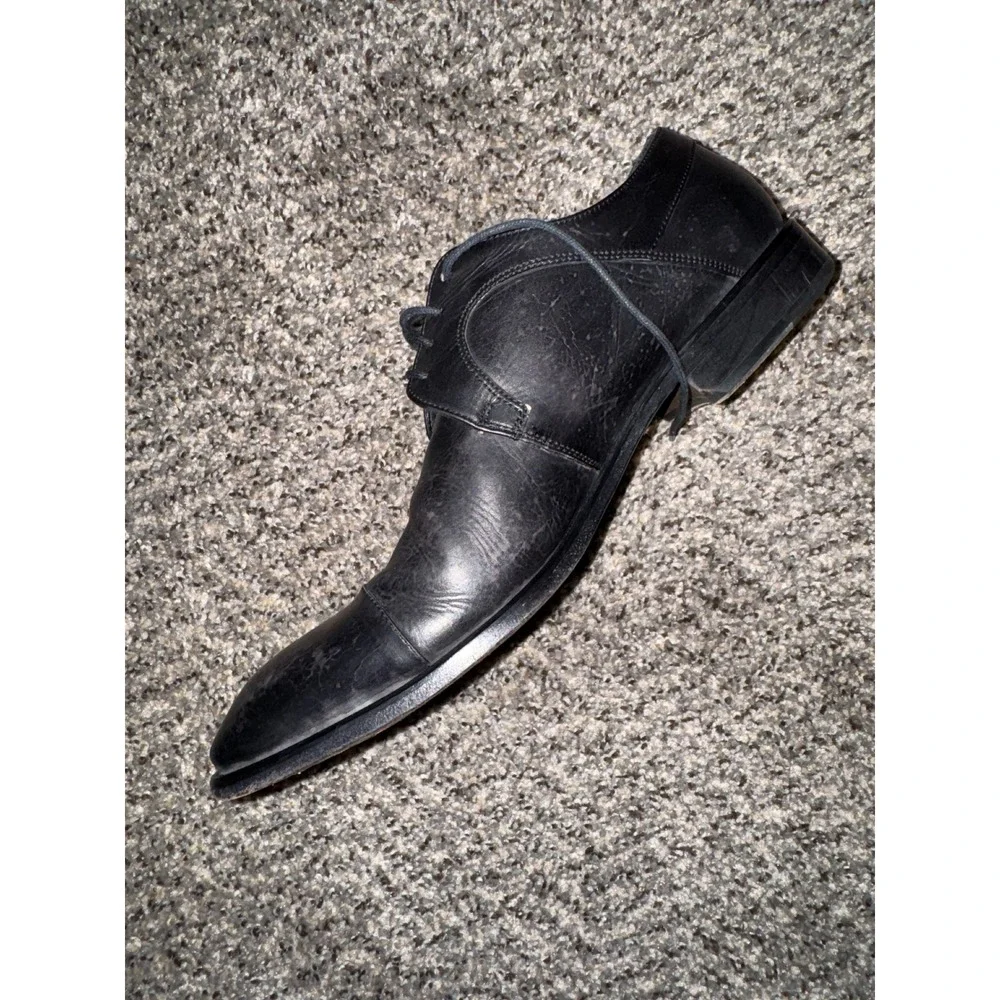 John Varvatos‎ Sz 12 Mens Black Leather Cap Oxford Dress Shoes Made in Italy